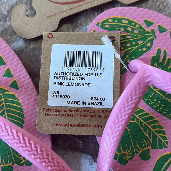 Havaianas Slim palm flowers flip flop sandals 7/8 new - Picture 2 of 2